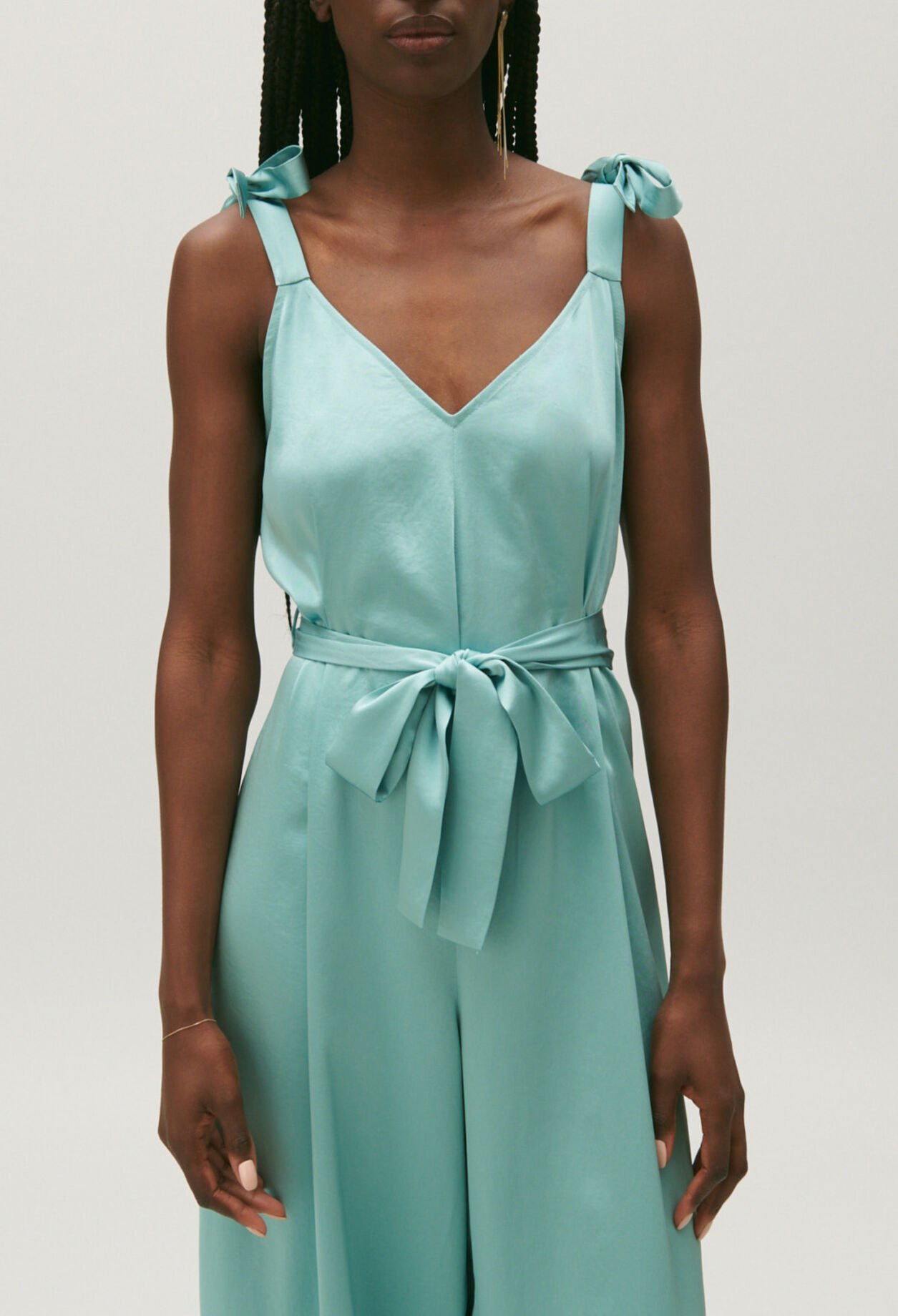 Flowing aqua jumpsuit