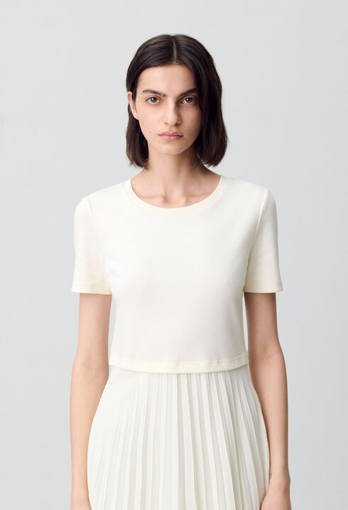 Twist ivory bi-material midi dress 