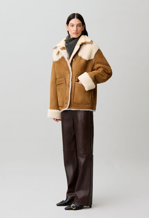Shearling jacket leather collar
