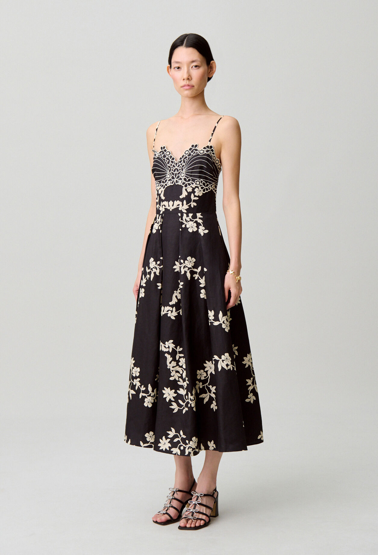Floral embroidered strappy dress