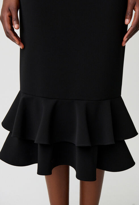 Flared ruffled midi skirt