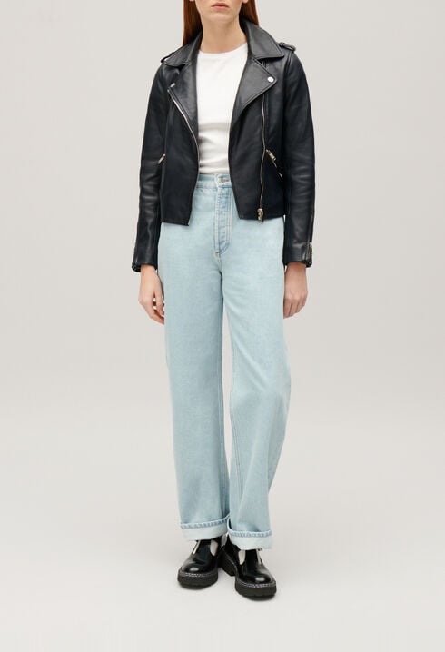 Navy blue smooth leather jacket