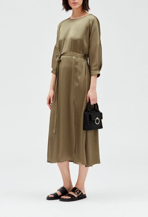 Satiny khaki midi dress