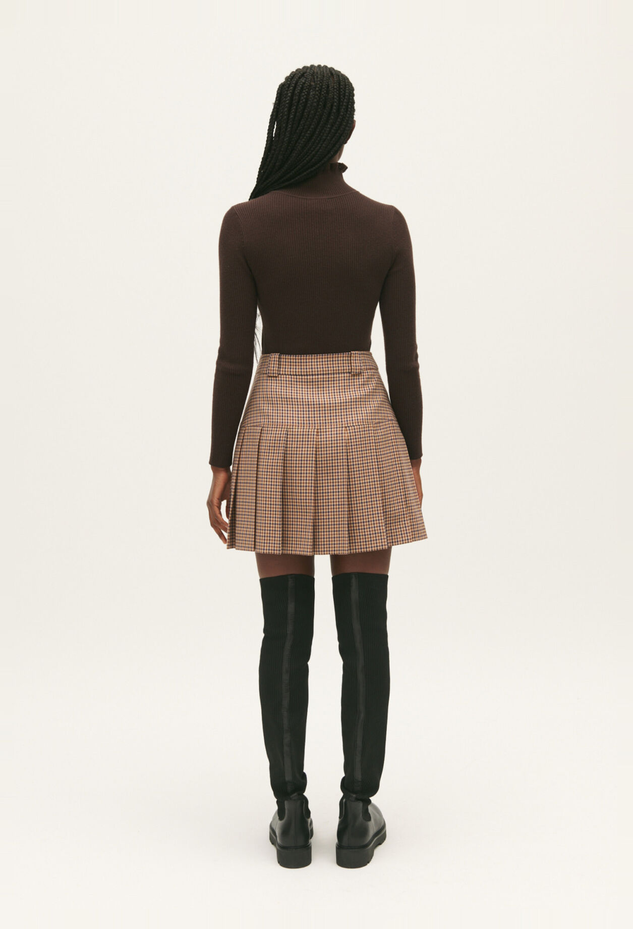 Short camel check skirt