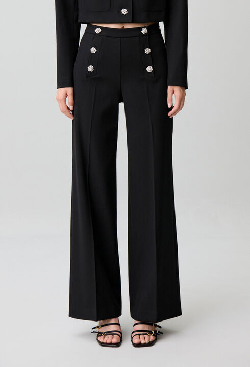 Straight-leg jewel button trousers