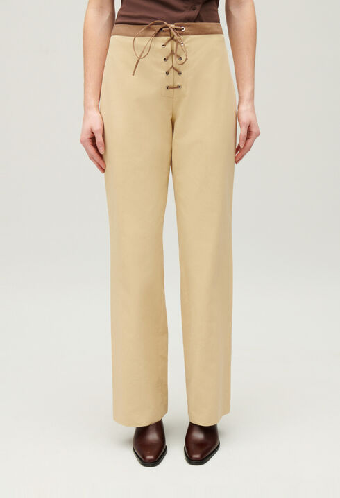 Two-tone lace-up trousers