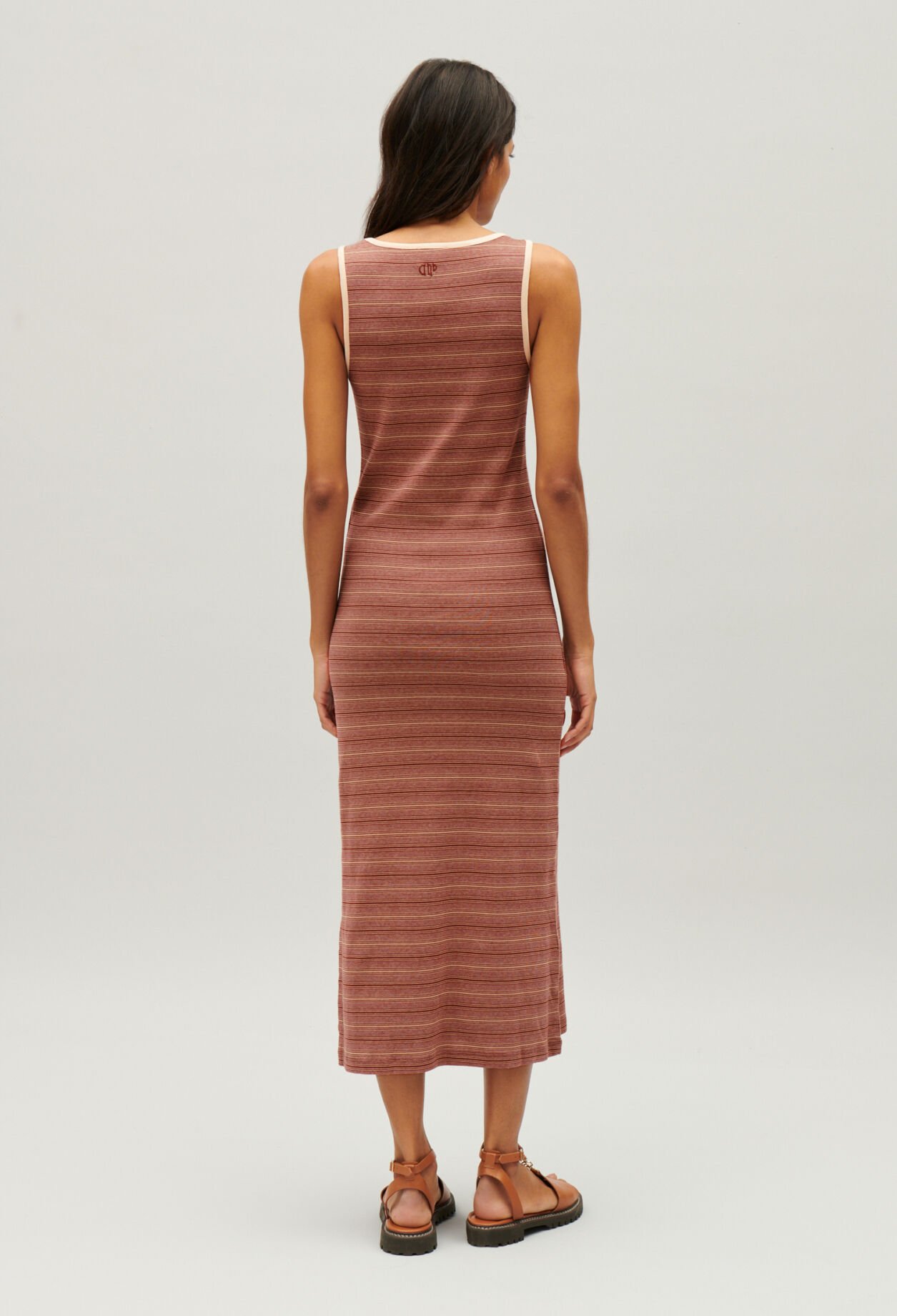 Brown stripy knit maxi dress