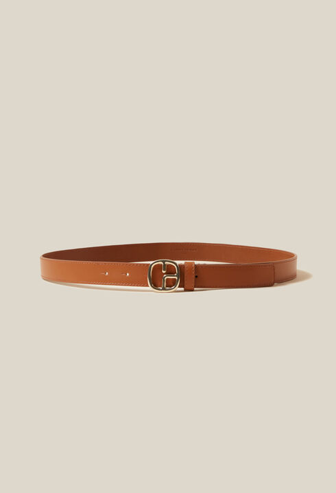 Brown leather monogram belt
