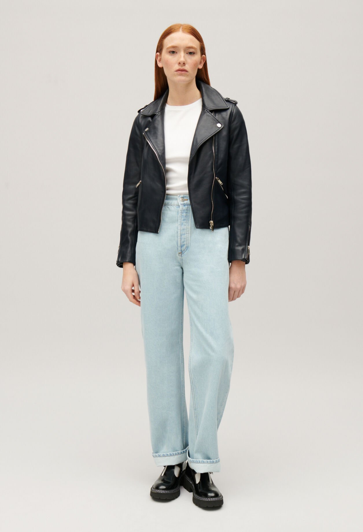 Navy blue smooth leather jacket