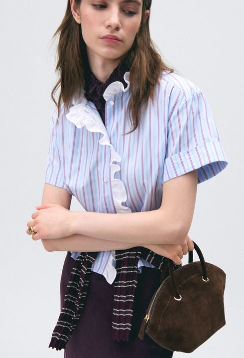 Ruffled striped poplin shirt
