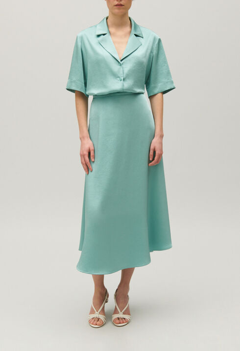 Flowing aqua satin shirt