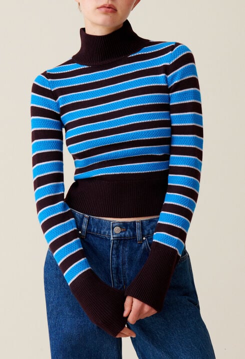 High-neck striped jumper