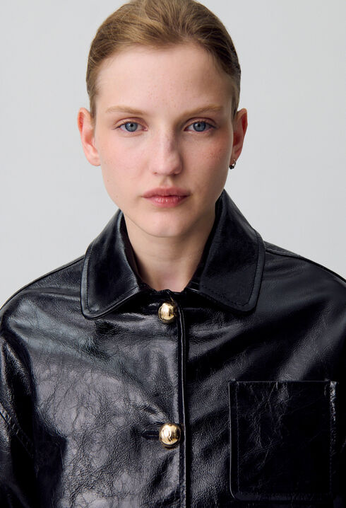 Aged patent leather jacket