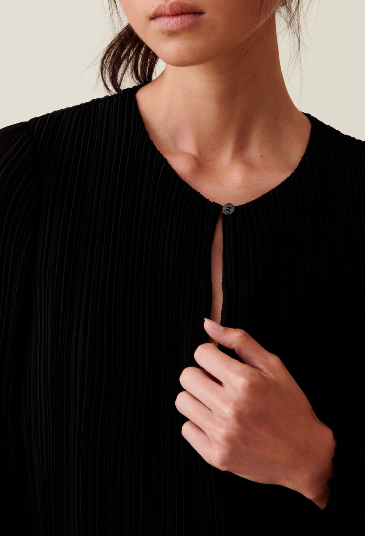 Pleated Short Dress, Long Sleeves