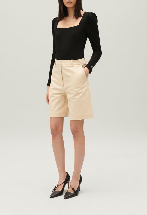 Pale beige cotton Bermuda shorts
