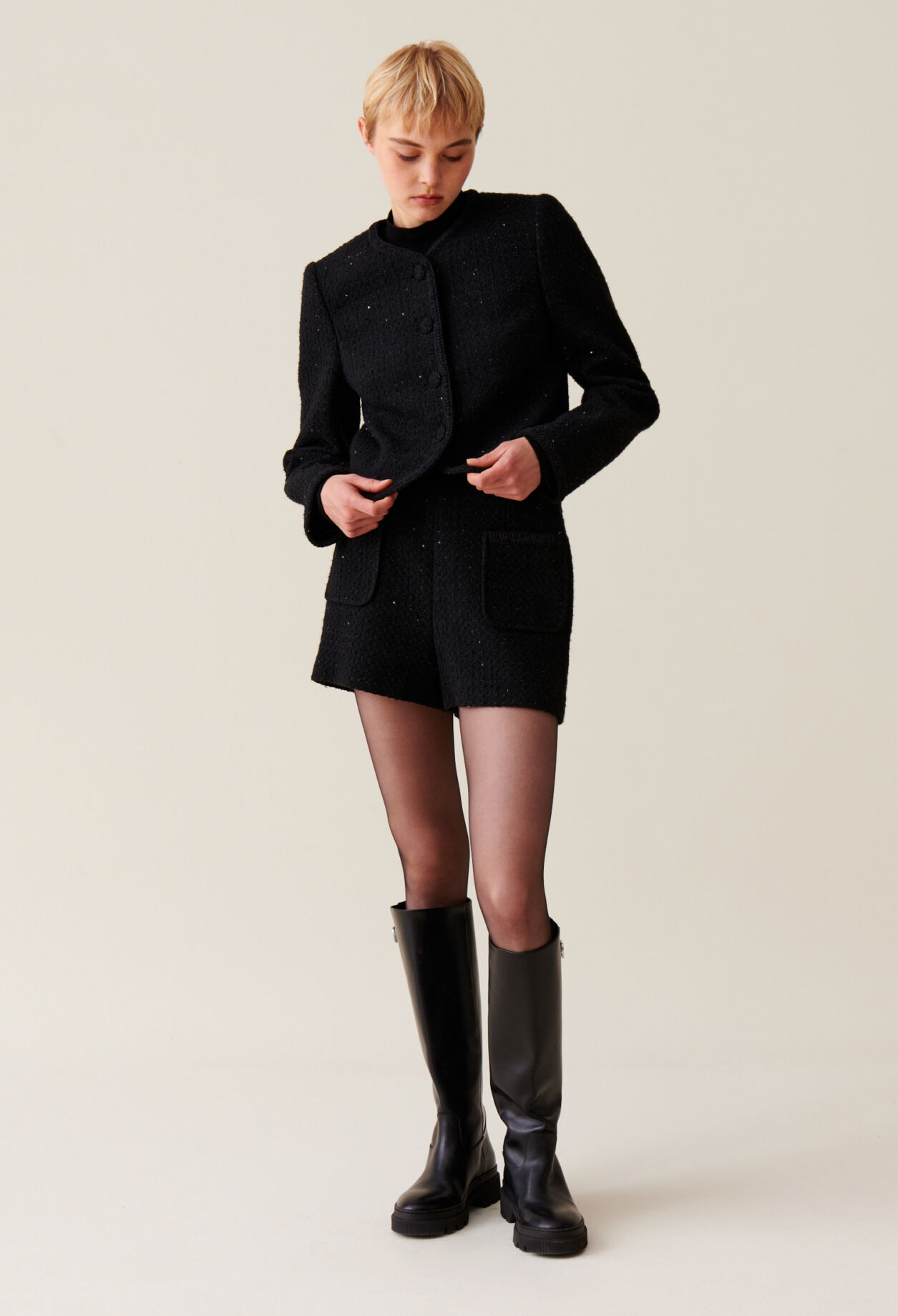 Tweed shorts and jacket top