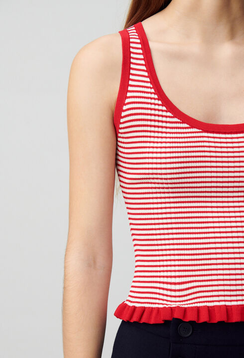 Striped fine-knit tank top