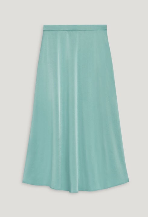 Flowing aqua satin midi skirt