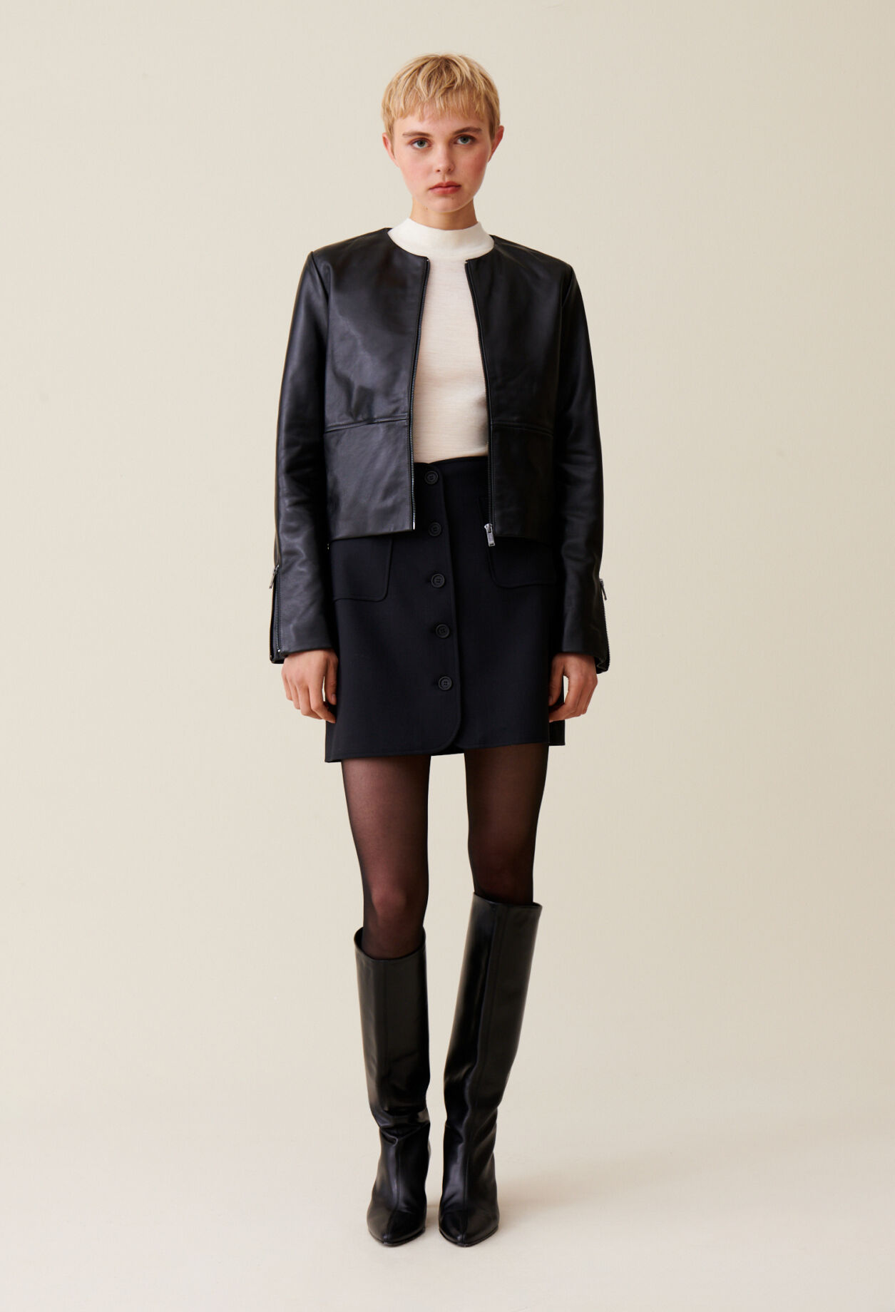 Pleated leather jacket hot sale