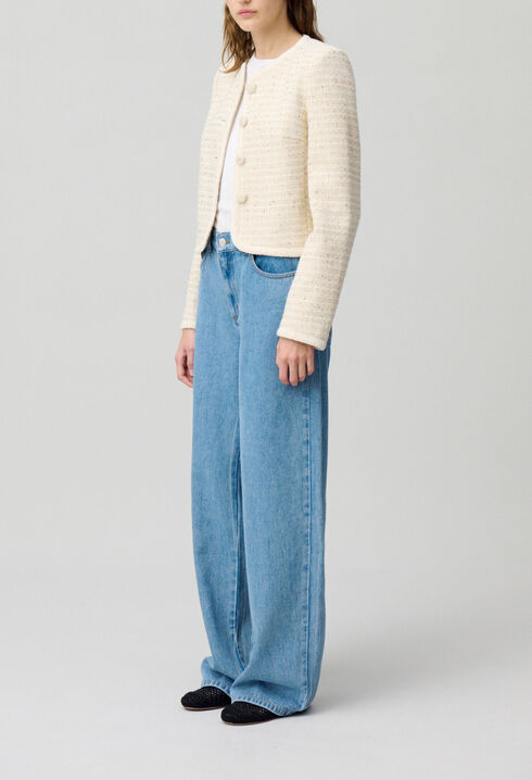 Buttoned short tweed jacket