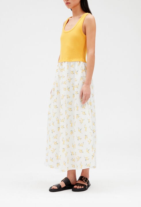 Bi-material mimosa midi-dress