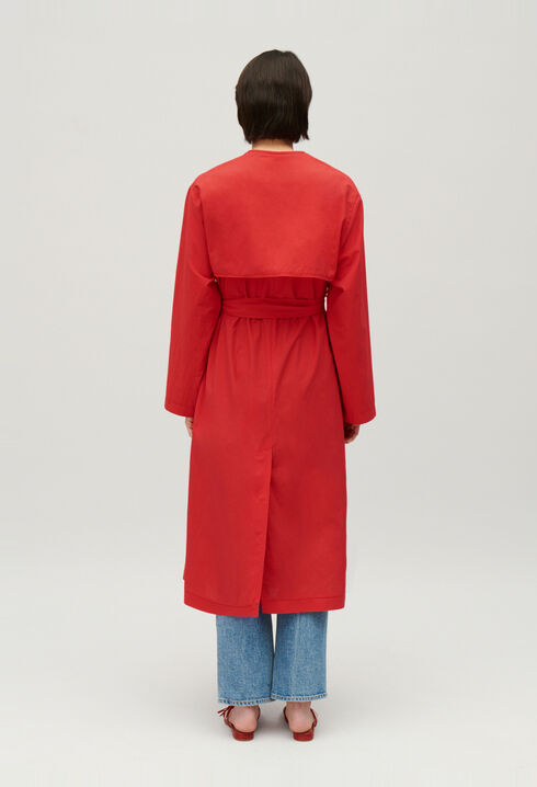 Long red trench coat