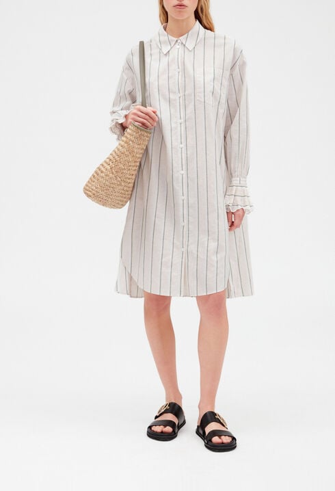 Cotton and linen blend midi shirt dress