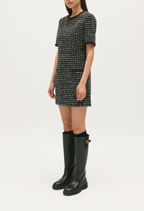 Two-tone short tweed dress
