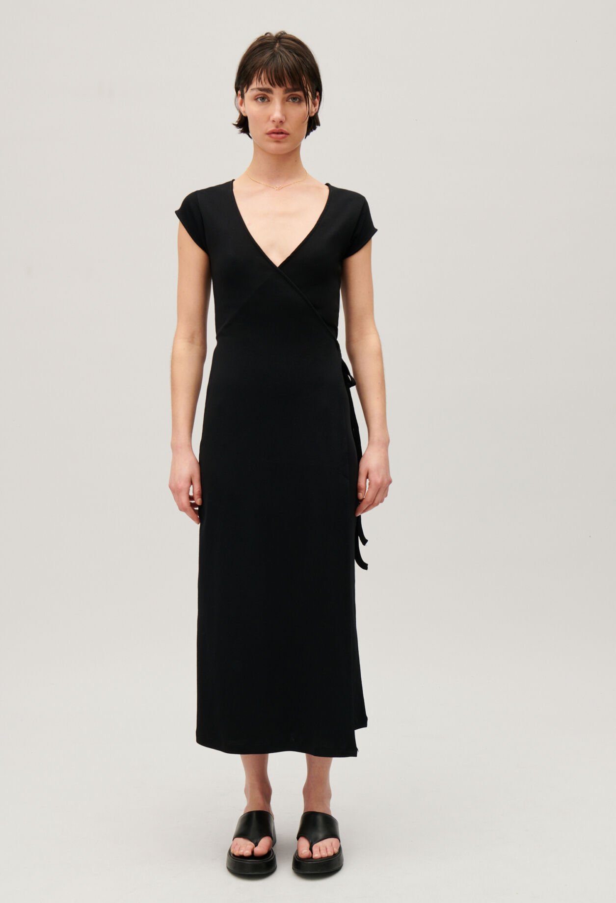 Black wrap midi dress