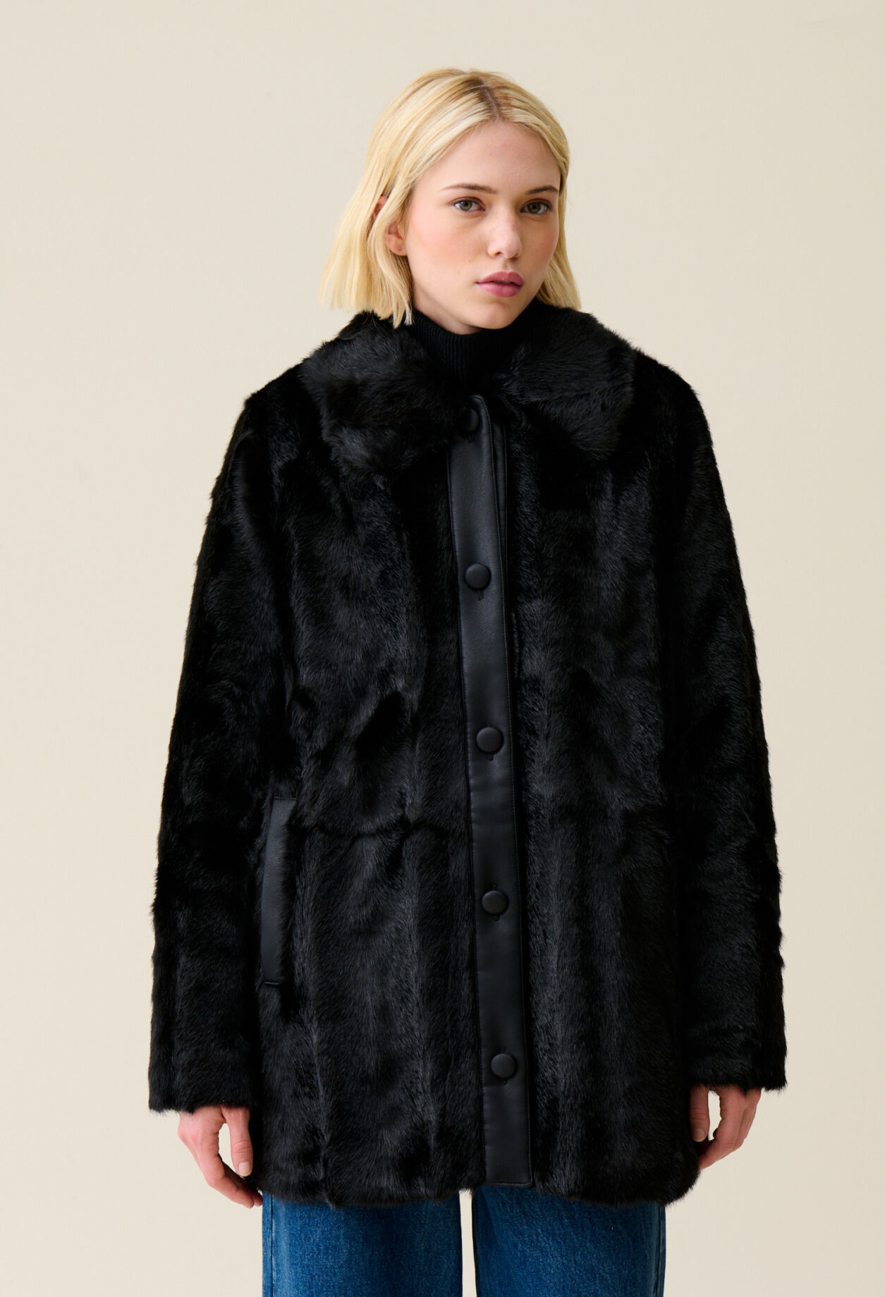 Black faux fur coat