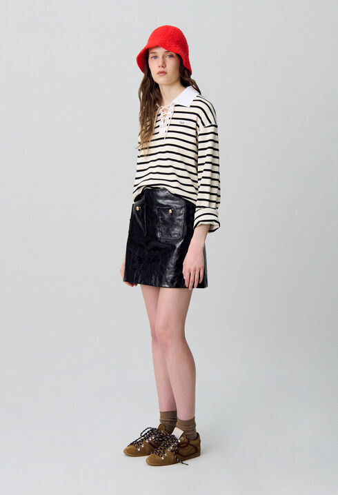Cracked patent leather skirt