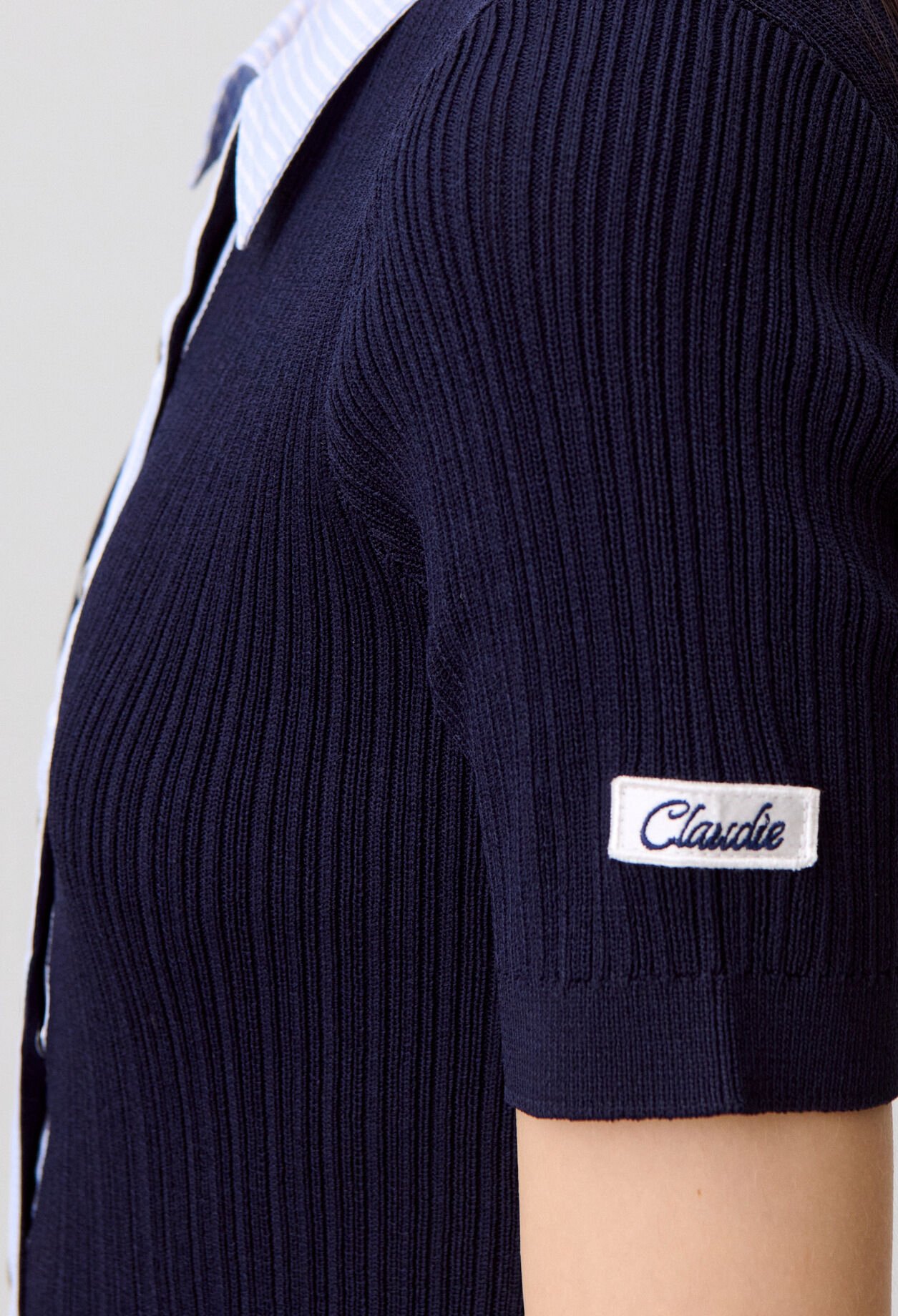 Striped bi-material cardigan