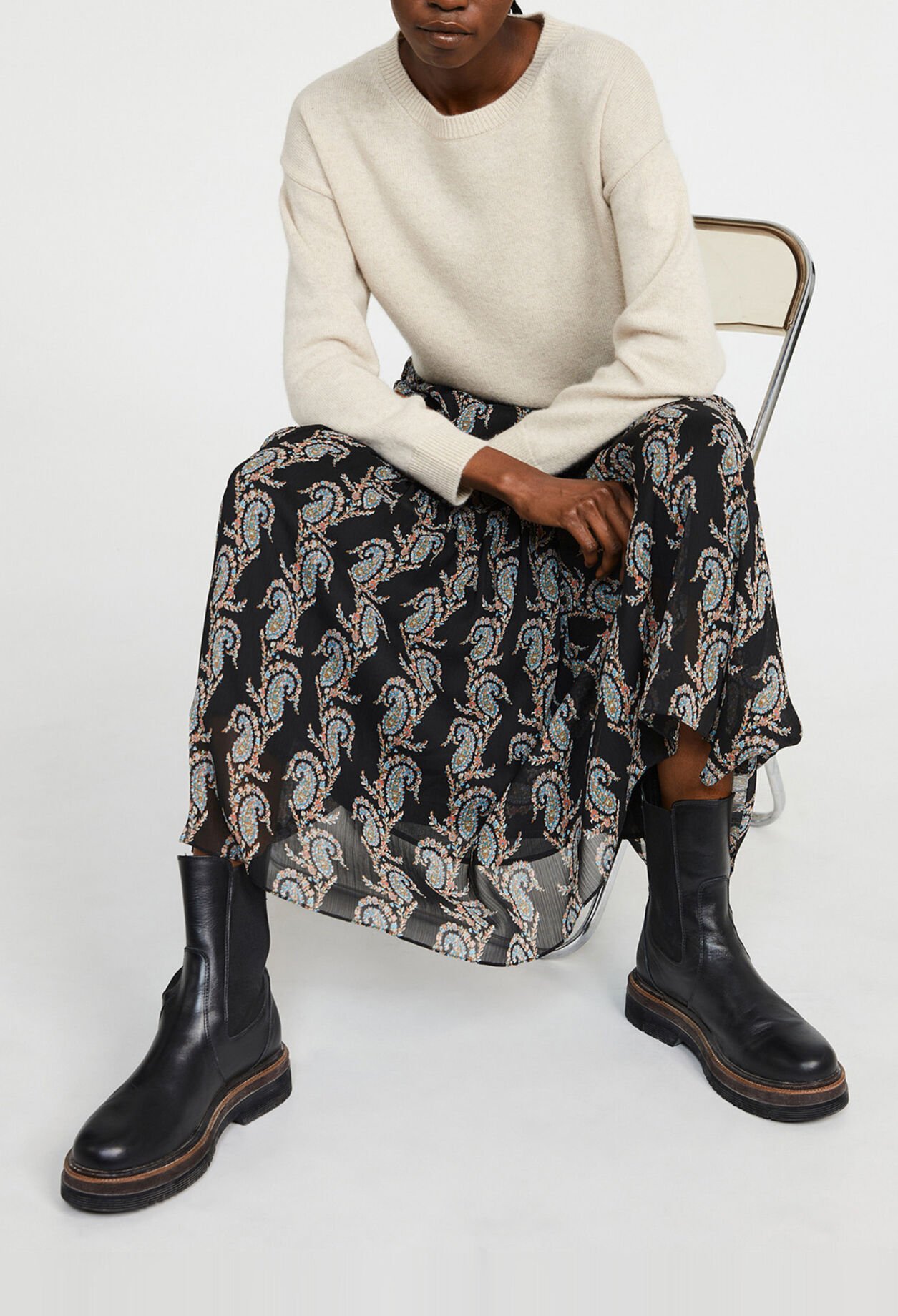 Jupe longue fluide imprimé cachemire