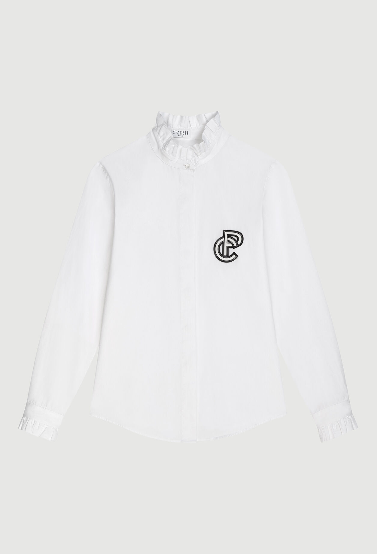 Shirt with pleated high neckline