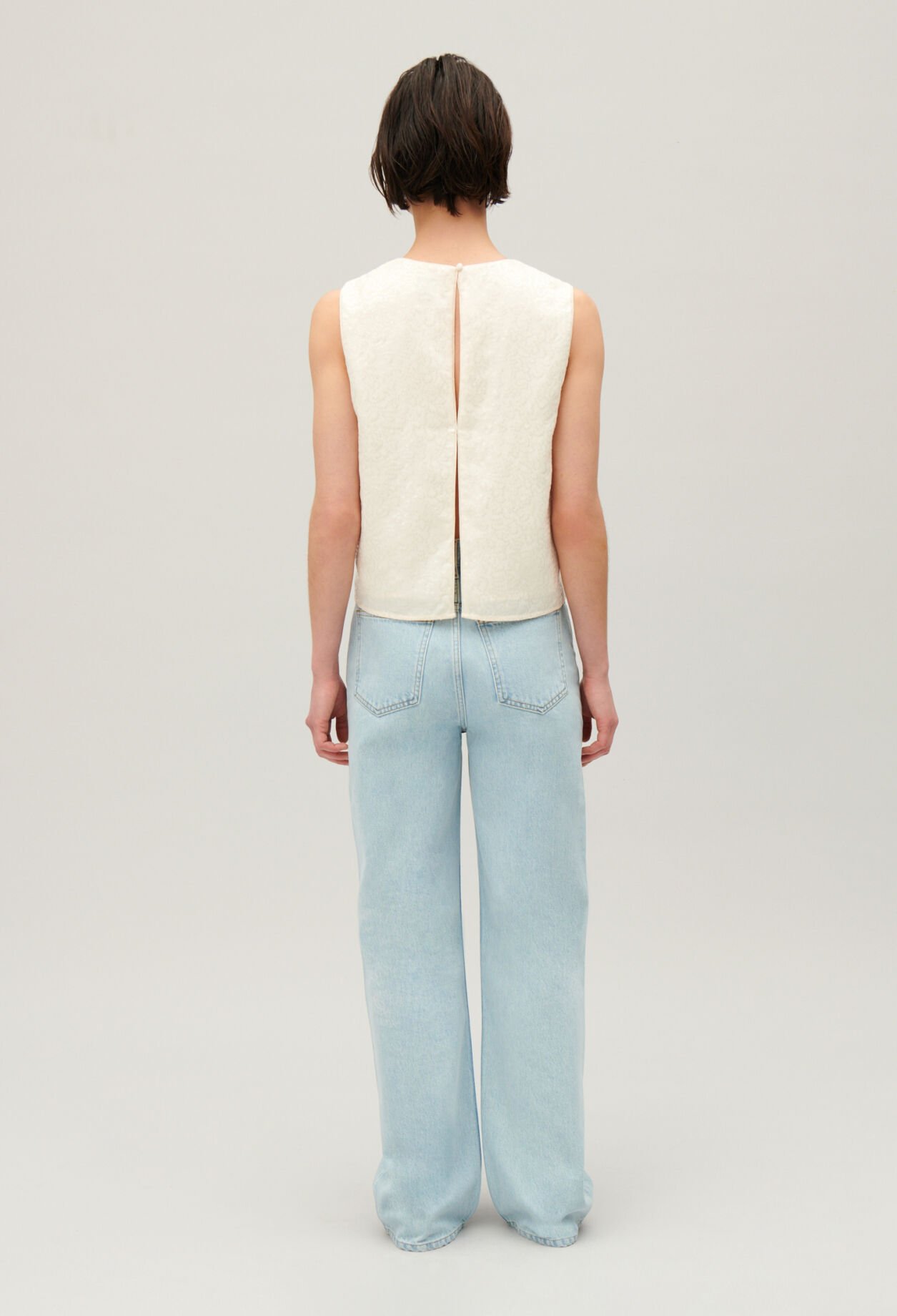 Ecru sequined sleeveless top