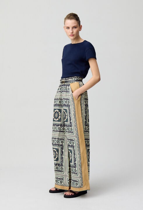 Flowing wide-leg print trousers