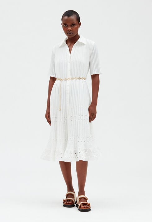 Off-white pleated midi dress