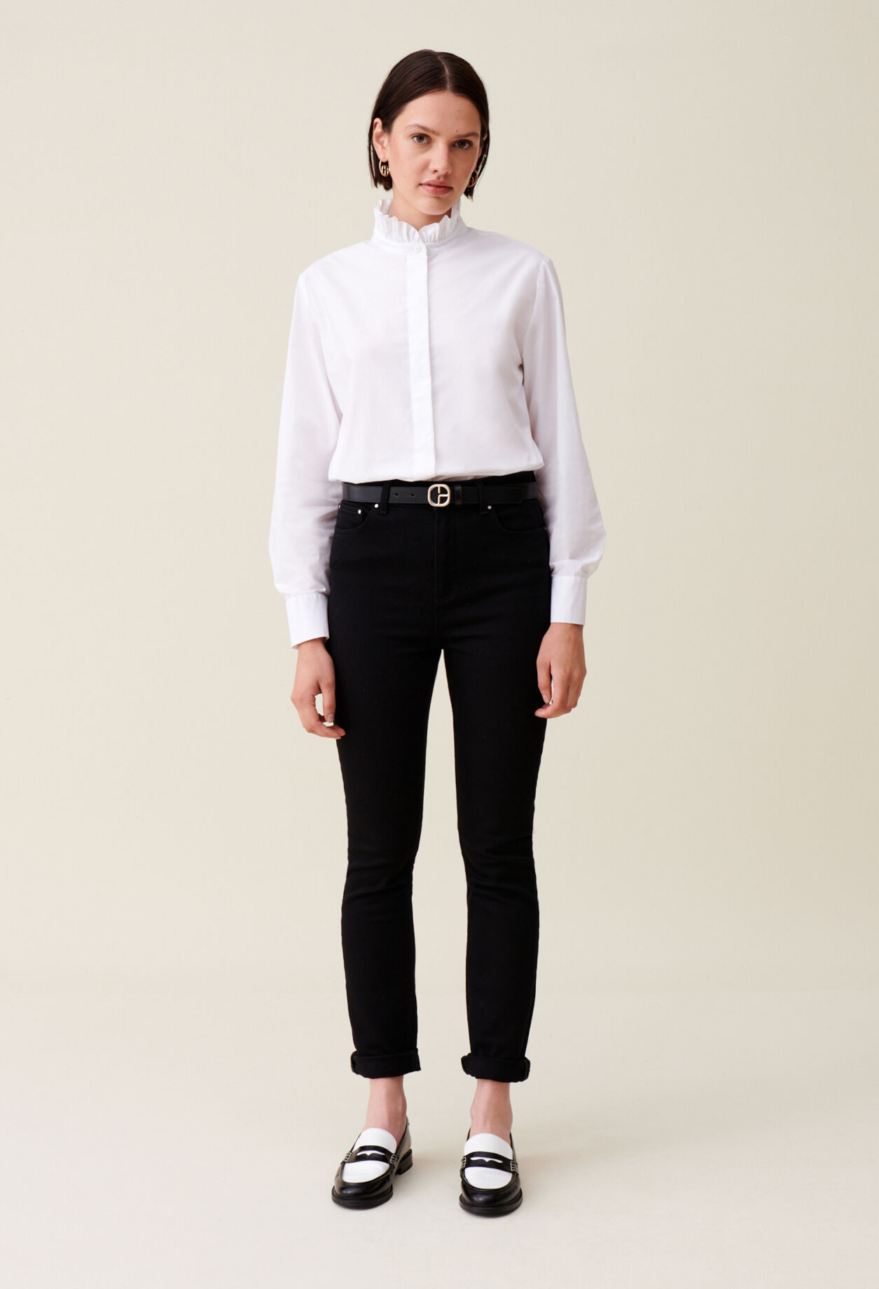 White shirt with ruffled collar