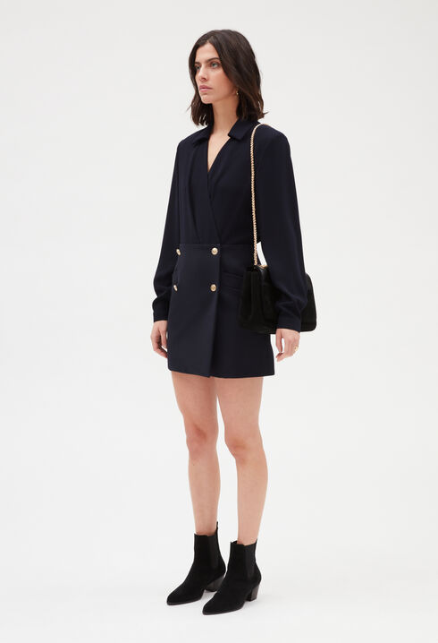 Navy blue two-material mini dress