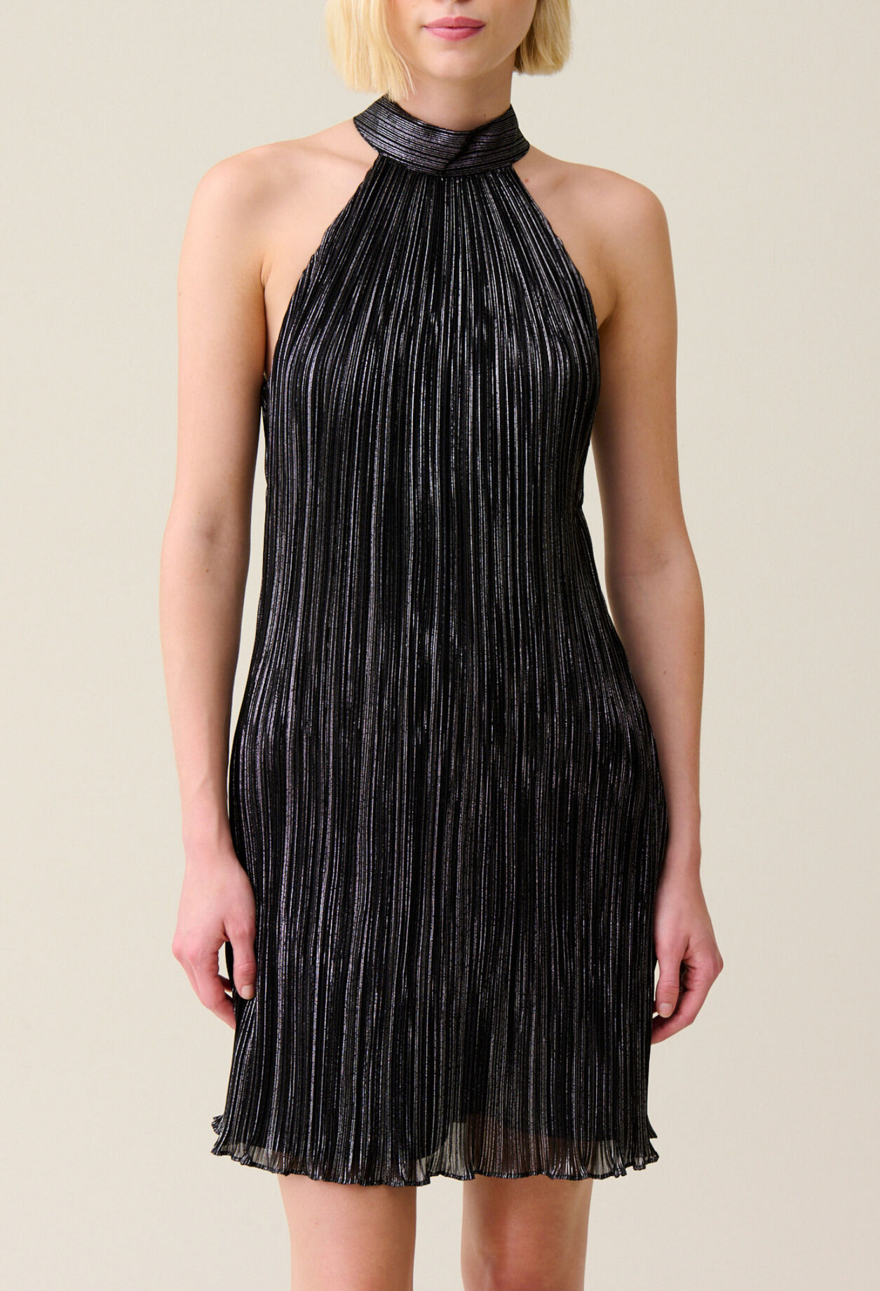 Silver pleated mini dress