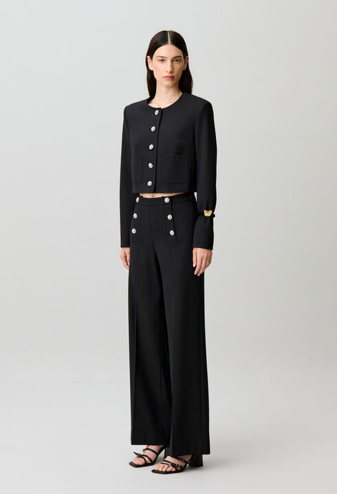Straight-leg jewel button trousers