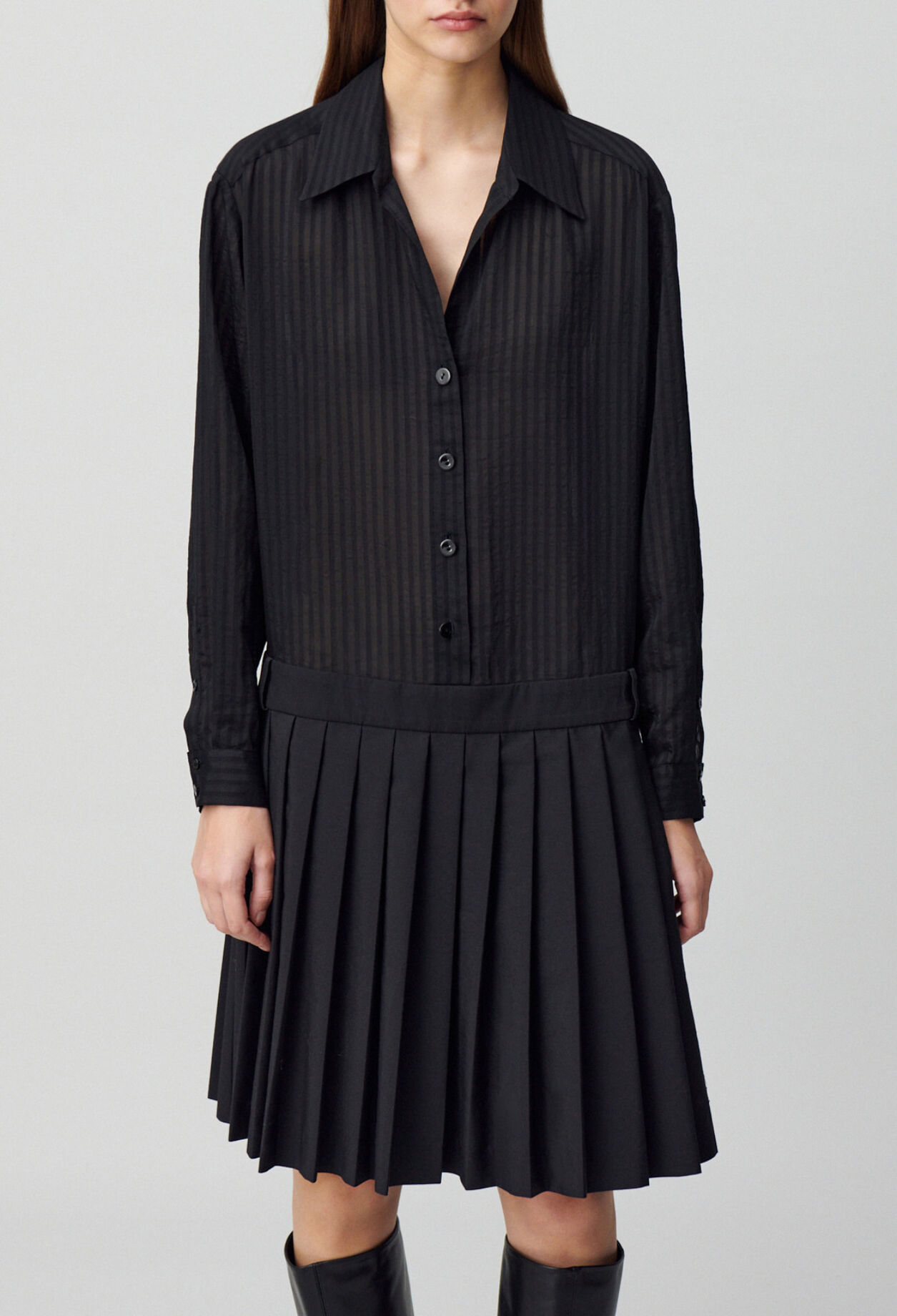 Striped mixed-fabric dress