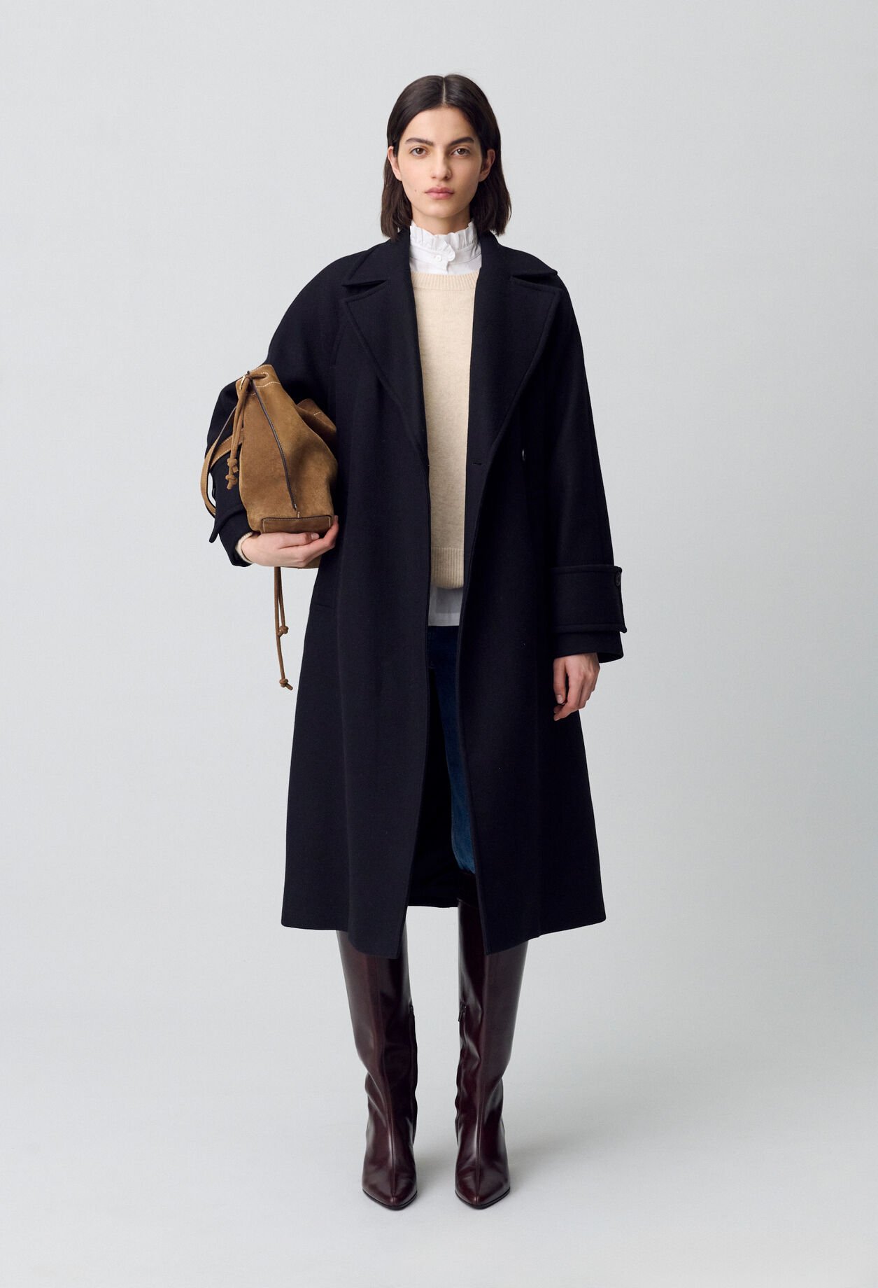 Mid-length wool blend coat