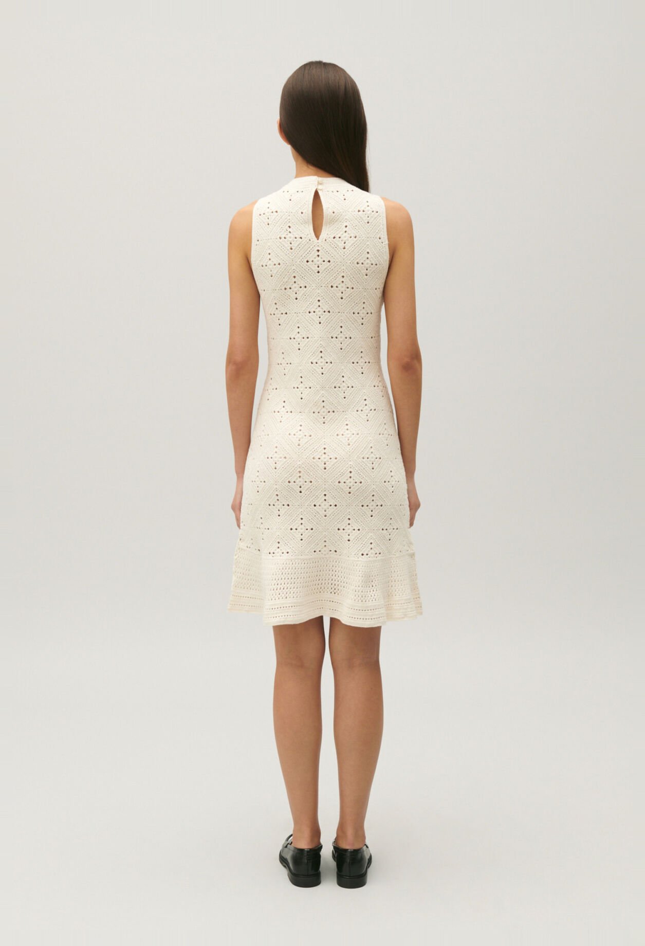 Ecru openwork cotton mini dress