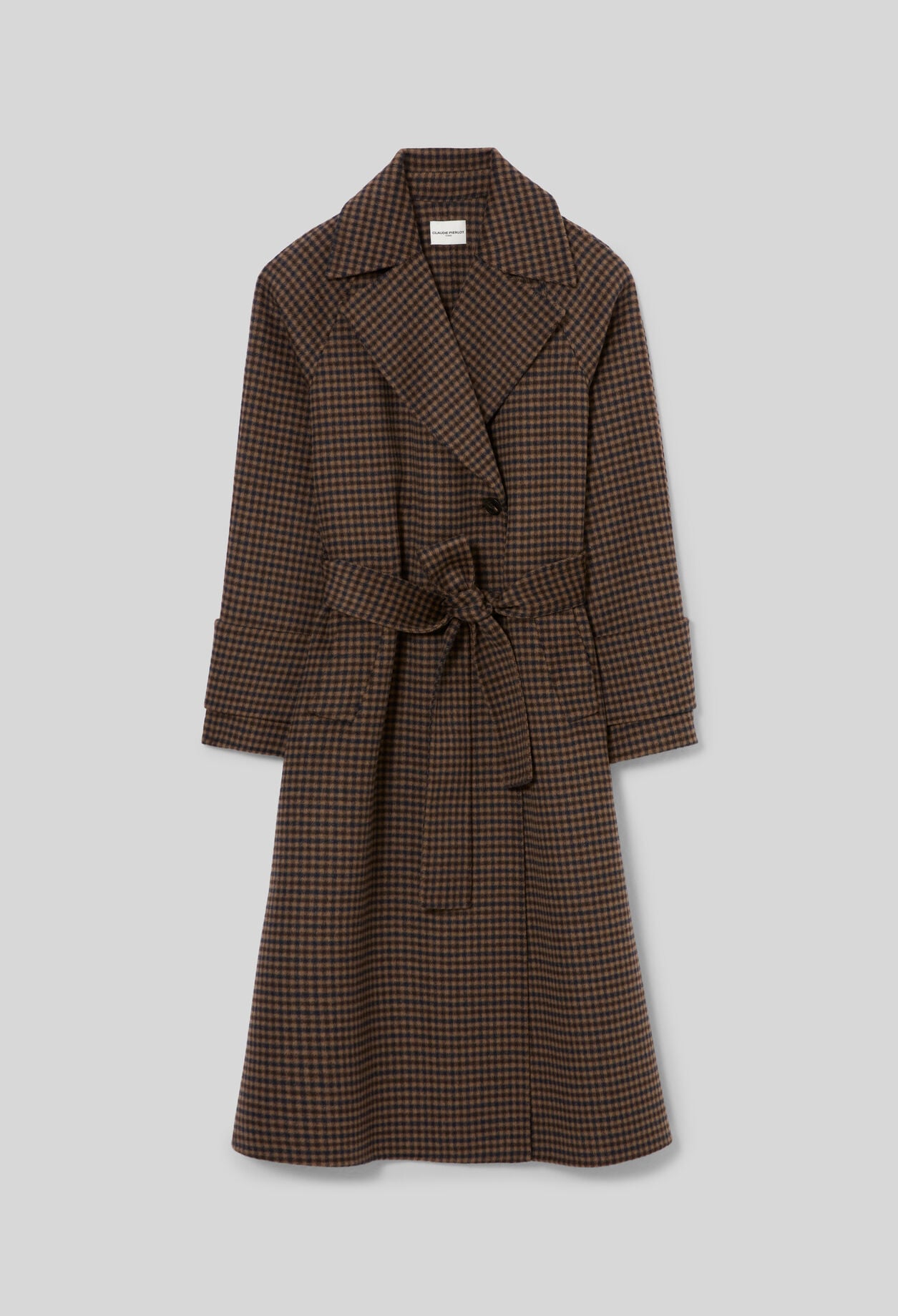 Mid-length checked belted coat