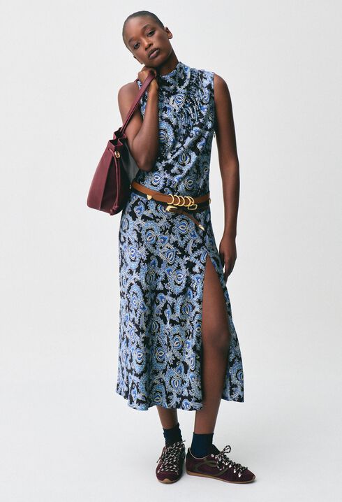 Flowy printed satin dress