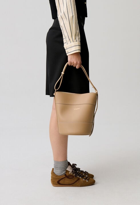 Grained leather bucket bag
