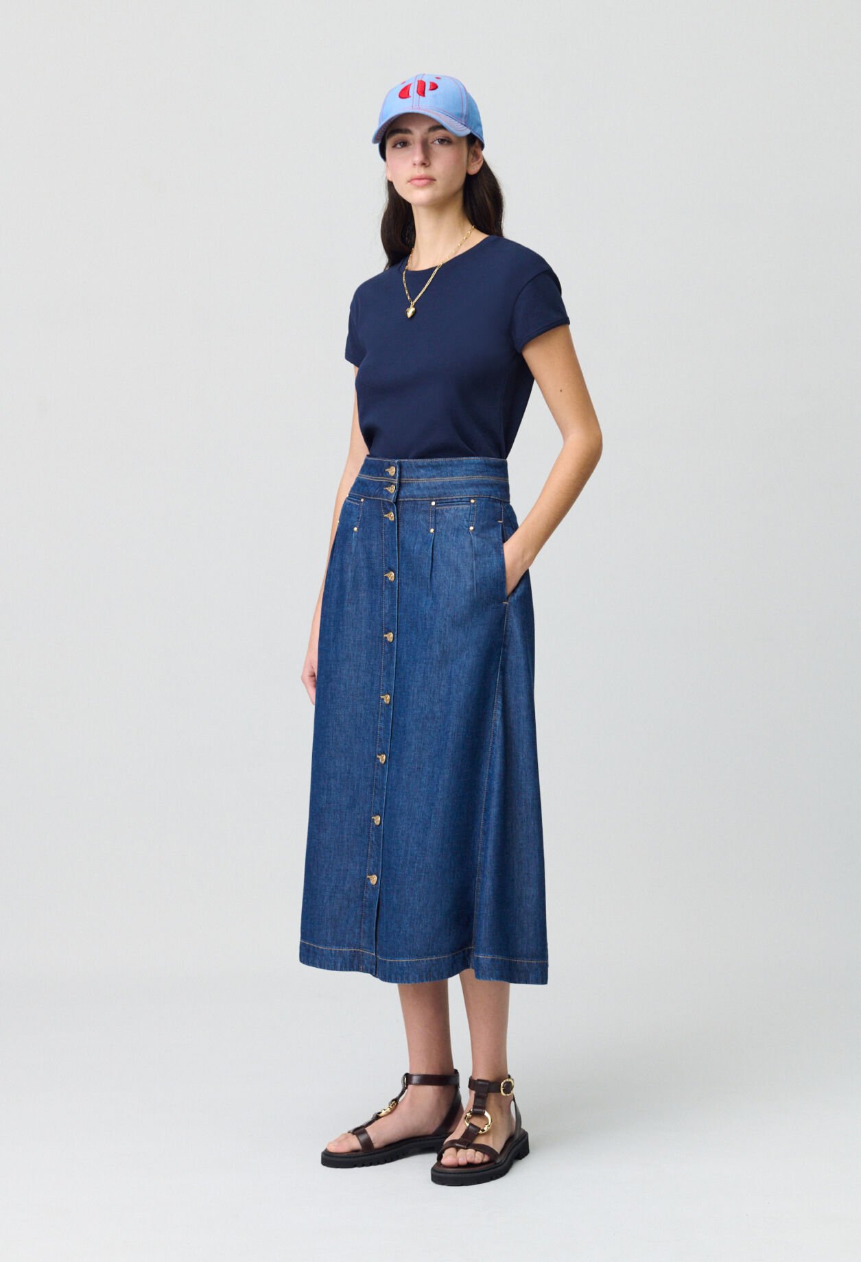 Long Button-Down Denim Skirt for women | Claudie Pierlot
