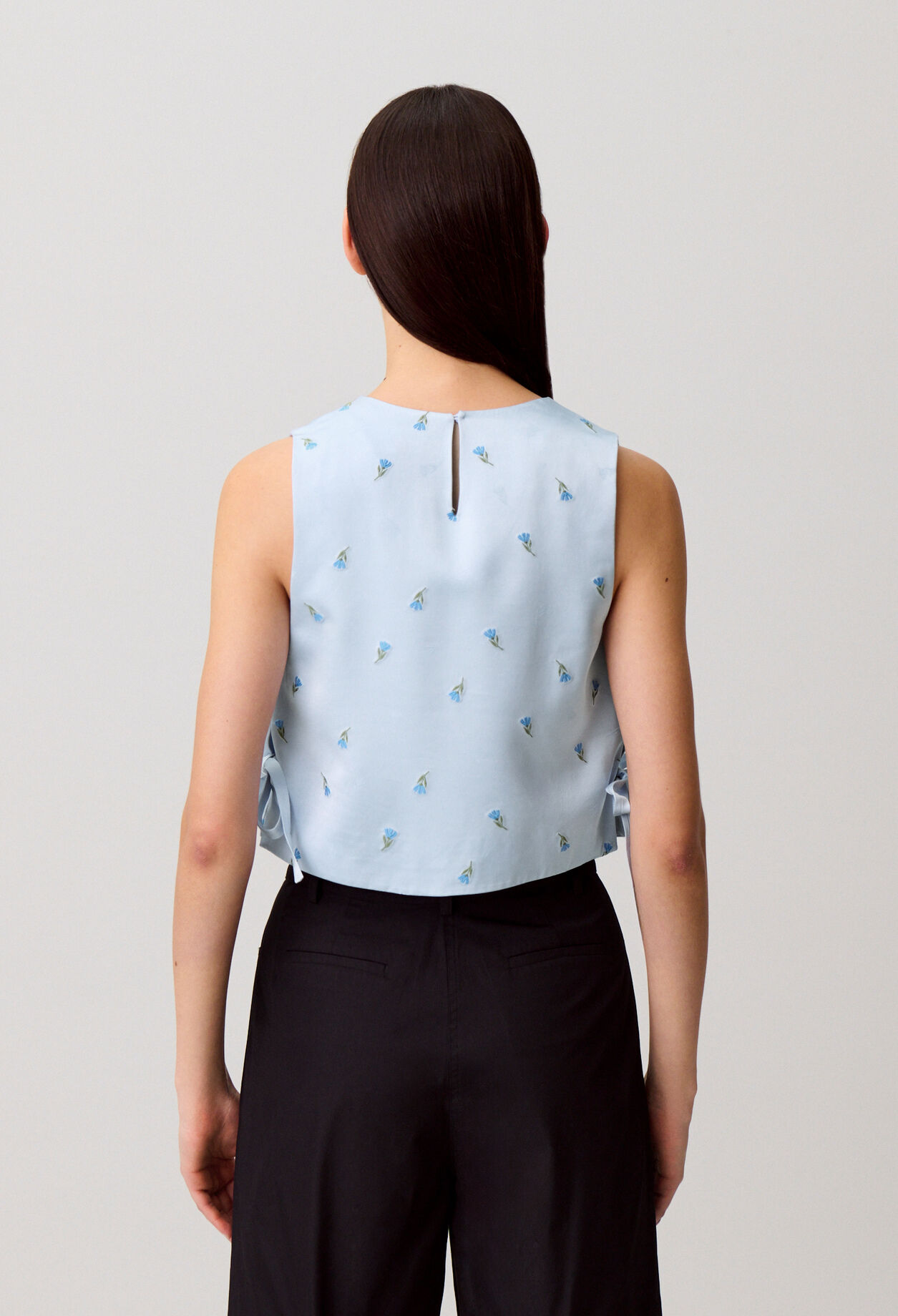 Embroidered satin top