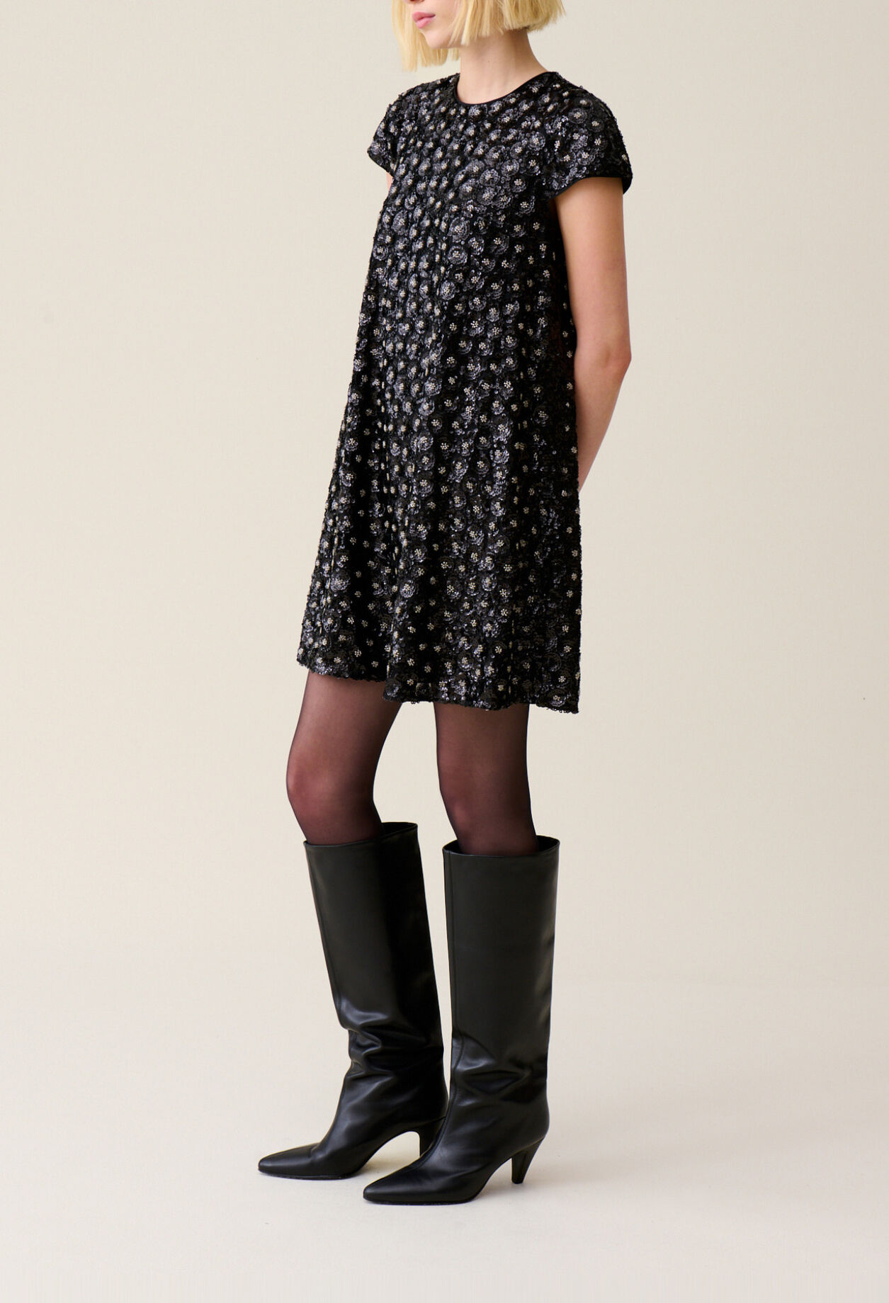 Embroidered babydoll mini dress